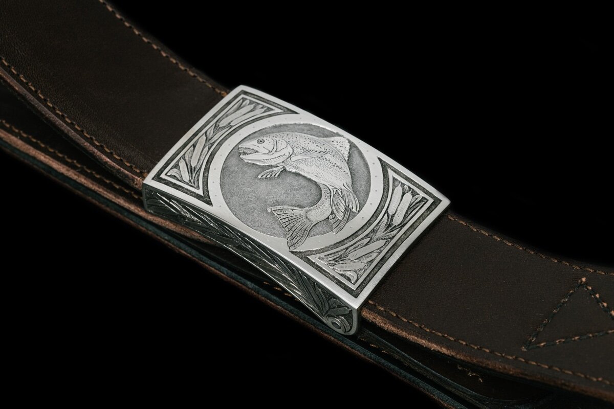 Koppelschliesse Forelle Silber Handgravur